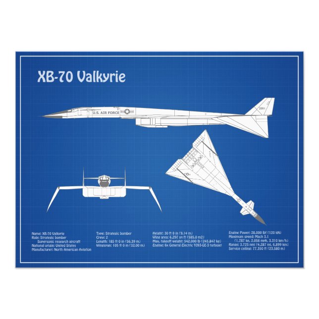 XB-70 Valkyrie - Airplan Blueprint Plans ABD Fototryck (Framsidan)