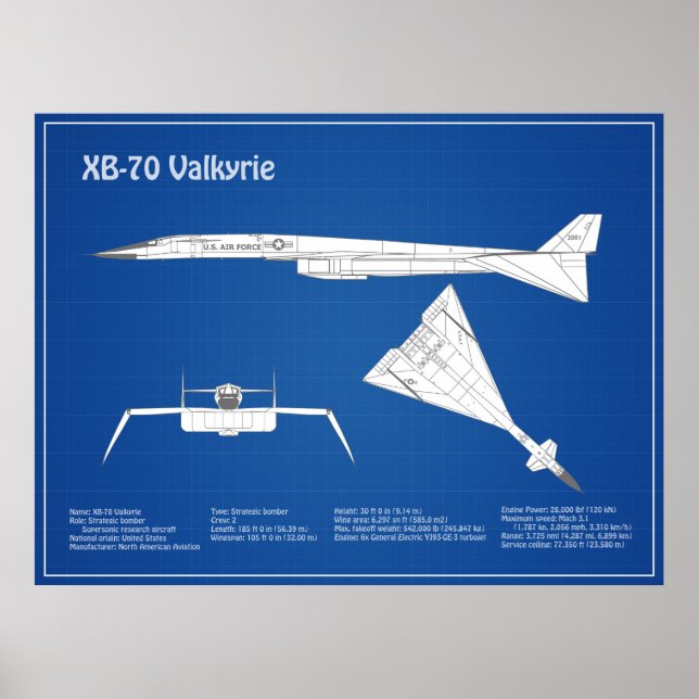 XB-70 Valkyrie - Airplan Blueprint Plans ABD Poster (Framsidan)