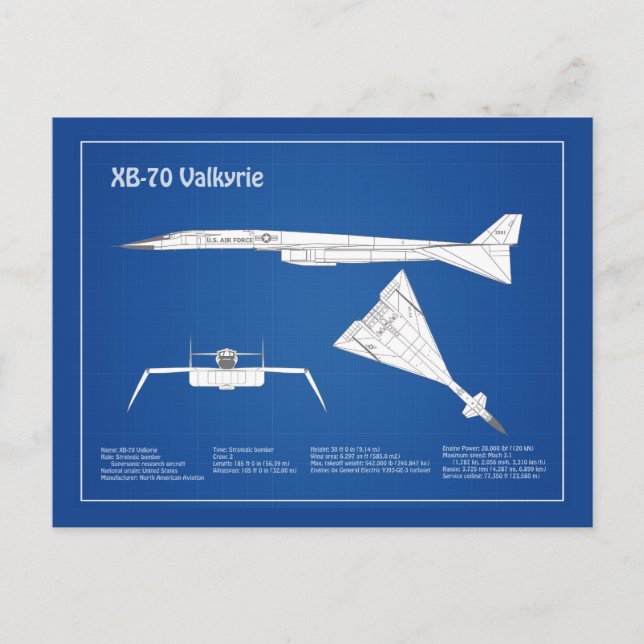 XB-70 Valkyrie - Airplan Blueprint Plans ABD Vykort (Framsida)