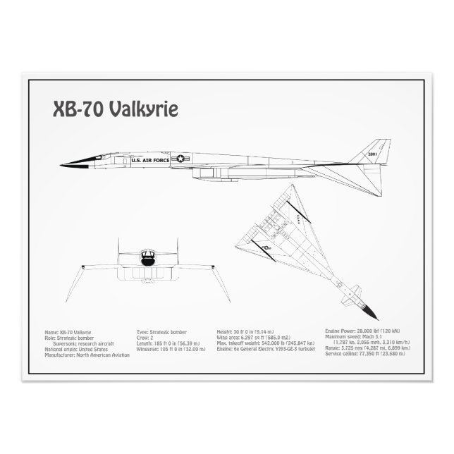 XB-70 Valkyrie - Flygplanets plan BD Fototryck (Framsidan)