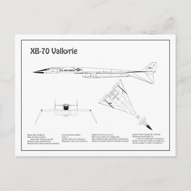 XB-70 Valkyrie - Flygplanets plan BD Vykort (Framsida)