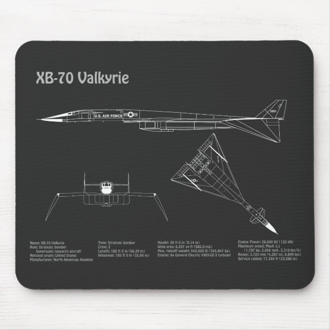 XB-70 Valkyrie - Flygplanets plan för blå text PD Musmatta (Framsidan)
