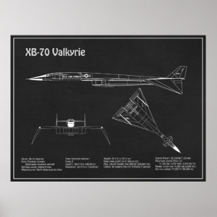XB-70 Valkyrie - Flygplanets plan för blå text PD Poster