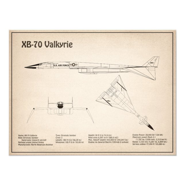 XB-70 Valkyrie - Flygplanets plan SD Fototryck (Framsidan)