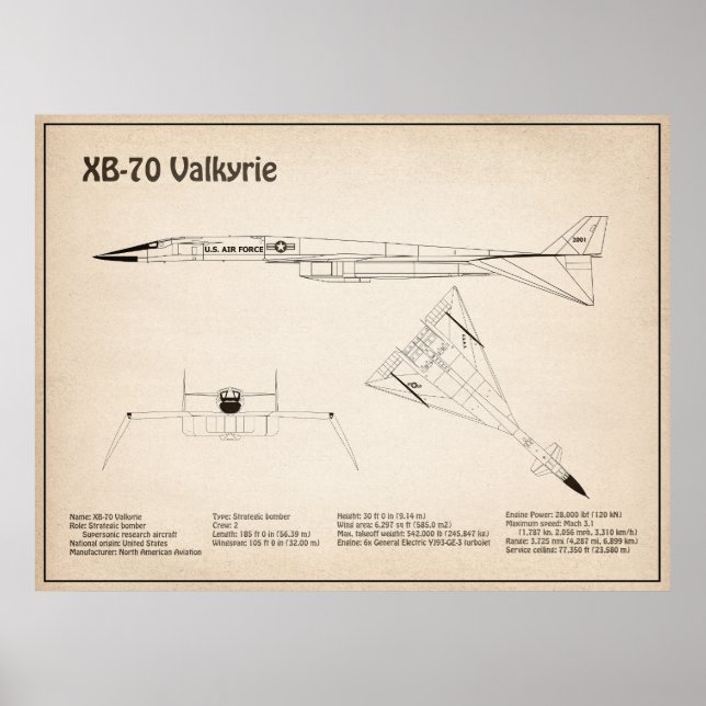 XB-70 Valkyrie - Flygplanets plan SD Poster (Framsidan)