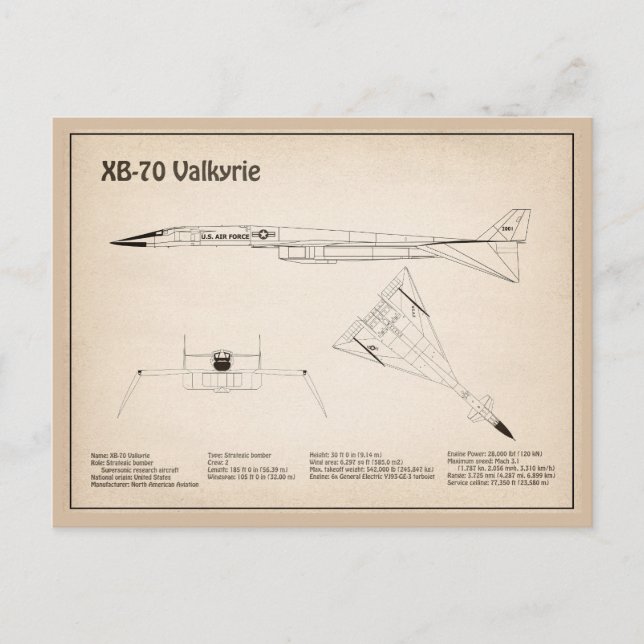 XB-70 Valkyrie - Flygplansritningar SD Vykort (Framsida)