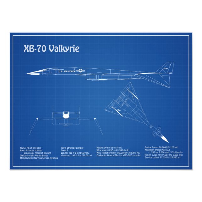 XB-70 Valkyrie - plan för flygplansavtryck AD Fototryck (Framsidan)