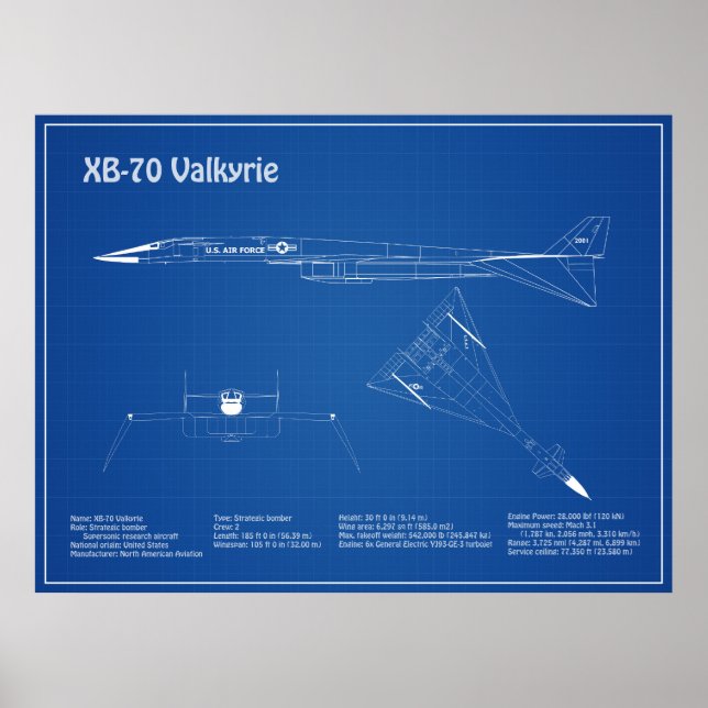 XB-70 Valkyrie - plan för flygplansavtryck AD Poster (Framsidan)