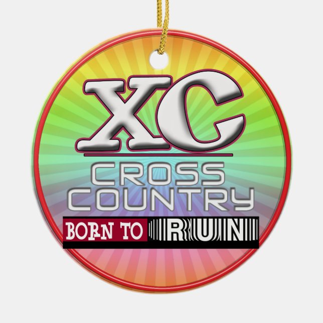 XC CROSS COUNTRY MOTTO BORN TILL SPRINGA MAROON JULGRANSPRYDNAD KERAMIK (Framsidan)