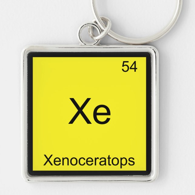 Xe - Xenoceratops Rolig Kemiskt Element Symbol Fyrkantig Silverfärgad Nyckelring (Framsidan)