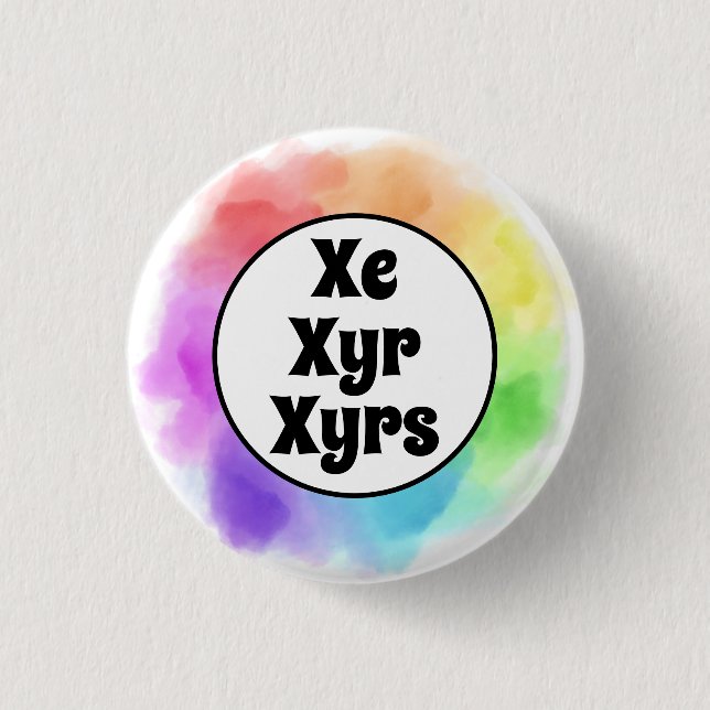 Xe Xyr Xyrs Pronomen i Vattenfärg Cirkel Knapp (Framsida)