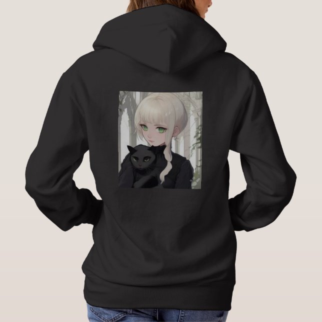 Xen Black Cat Hoodie T Shirt (Baksida)