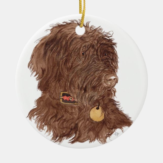 Xena chokladen Labradoodle Julgransprydnad Keramik (Framsidan)