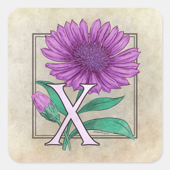 Xeranthemum Flower Monogram Fyrkantigt Klistermärke (Framsida)
