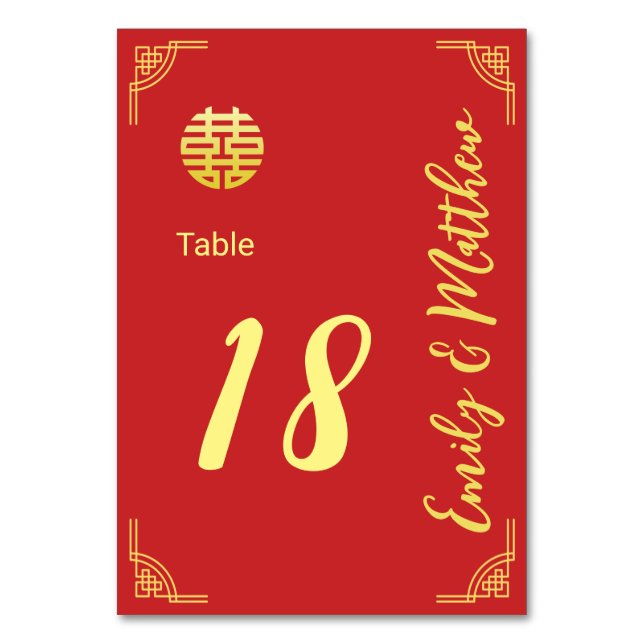 Xi-uppgifter för kinesiska bröllop golden ram dubb bordsnummer (Baksidan)