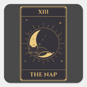 XIII Nap Tarotkort: Svart katt som sover på Fyrkantigt Klistermärke