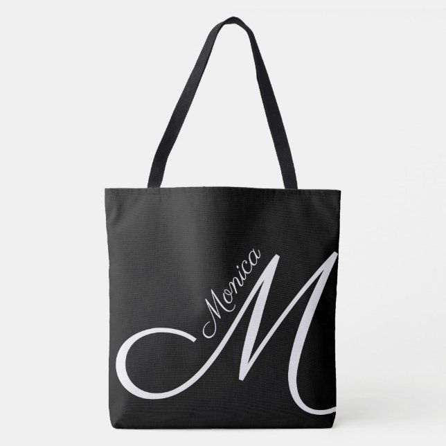 XL BAG - MONOGRAM + NAMN - modern svart tot Tygkasse (Framsida)