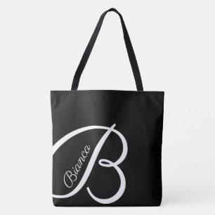 XL BAG - MONOGRAM + NAMN - modern svart tot Tygkasse