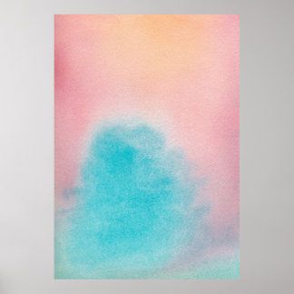 XL Rosa Blå himmel Abstrakt Vattenfärgsfärg målnin Poster