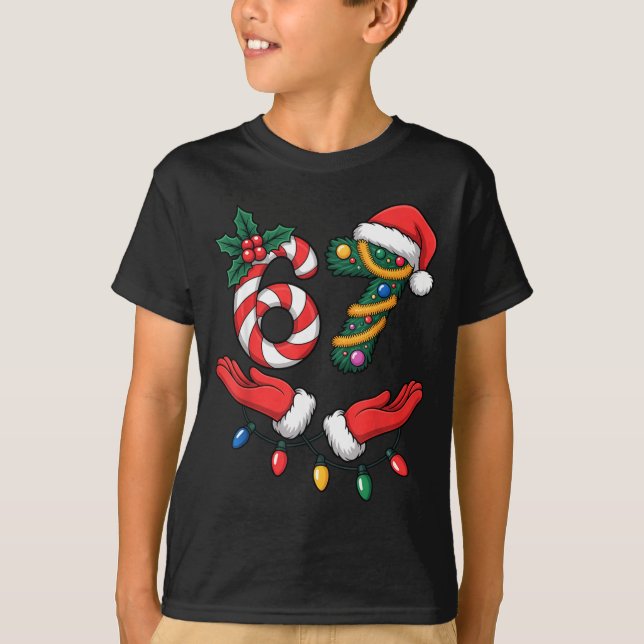 Xmas 67 Hands Gesture Candy Canes Santa Holiday Ki T Shirt (Framsida)