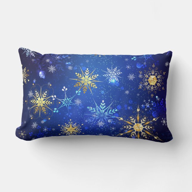 XMAS Blue Background with Golden Snowflakes Lumbarkudde (Framsida)
