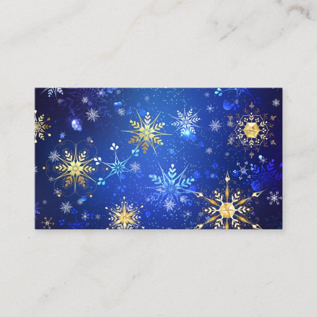 XMAS Blue Background with Golden Snowflakes Placeringskort (Framsida)