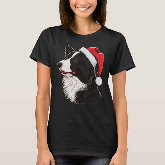 Xmas Border Collie Santa on Christmas Border Colli T Shirt (Framsida)