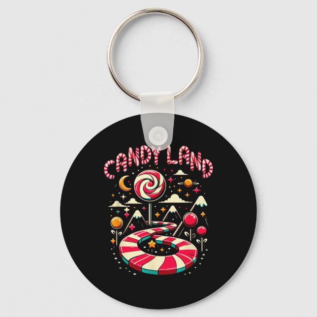 Xmas Candy Land Rainbow Trail Candy Cane Merry Chr Nyckelring (Framsida)