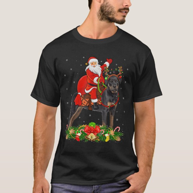 Xmas Decor Funny Santa Riding Rottweiler Dog Chris T Shirt (Framsida)