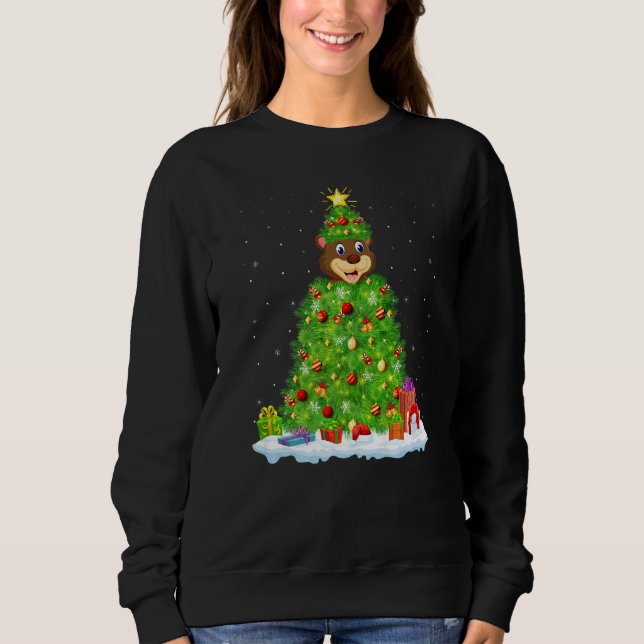 Xmas Decorations Lights Santa Bear Christmas Tree  T Shirt (Framsida)