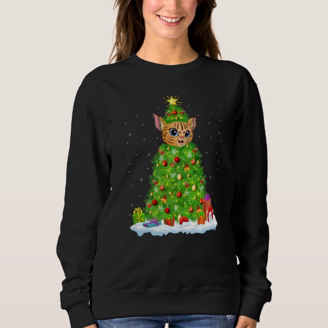 Xmas Decorations Lights Santa Bobcat Christmas Tre T Shirt (Framsida)