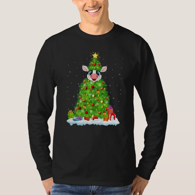 Xmas Decorations Lights Santa Cattle Christmas Tre T Shirt (Framsida)