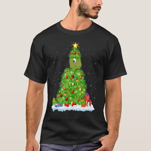 Xmas Decorations Lights Santa Chameleon Christmas  T Shirt (Framsida)