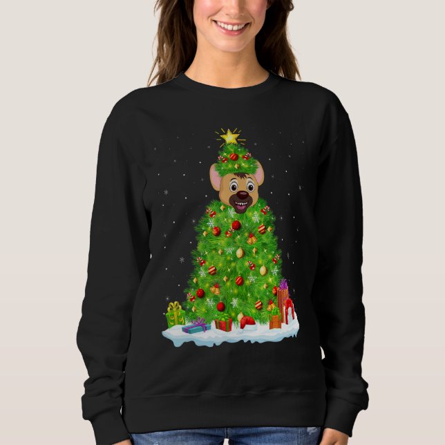 Xmas Decorations Lights Santa Hyena Christmas Tree T Shirt (Framsida)