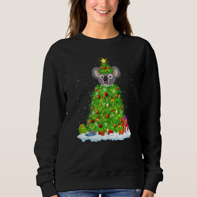 Xmas Decorations Lights Santa Koala Christmas Tree T Shirt (Framsida)