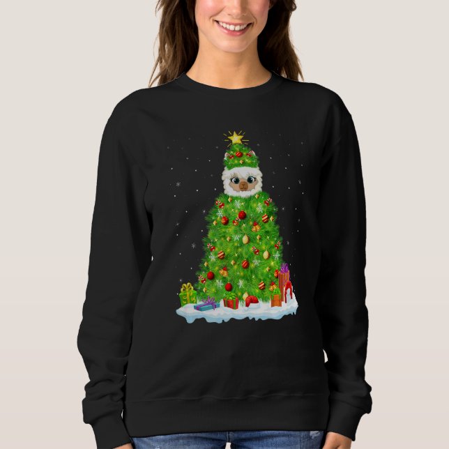 Xmas Decorations Lights Santa Llama Christmas Tree T Shirt (Framsida)