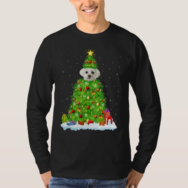 Xmas Decorations Lights Santa Maltese Dog Christma T Shirt (Framsida)