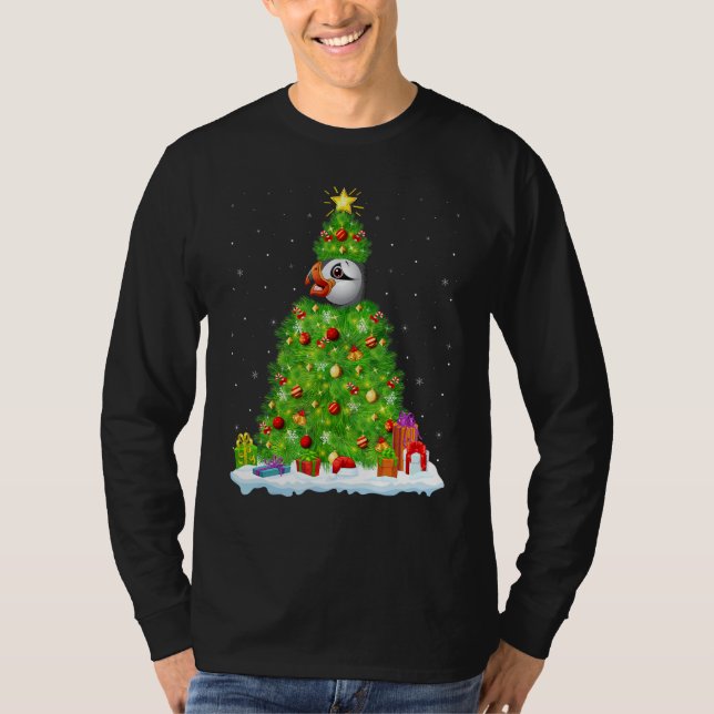 Xmas Decorations Lights Santa Puffin Bird Christma T Shirt (Framsida)
