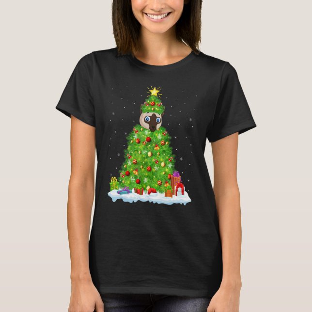Xmas Decorations Lights Santa Siamese Cat Christma T Shirt (Framsida)