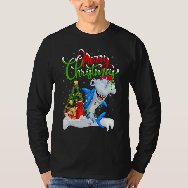 Xmas Decorations Santa Hammerhead Shark Christmas T Shirt (Framsida)