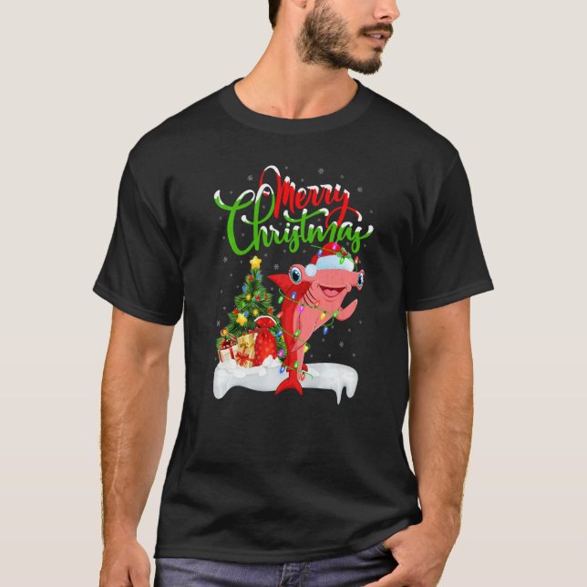 Xmas Decorations Santa Hammerhead Shark Christmas  T Shirt (Framsida)