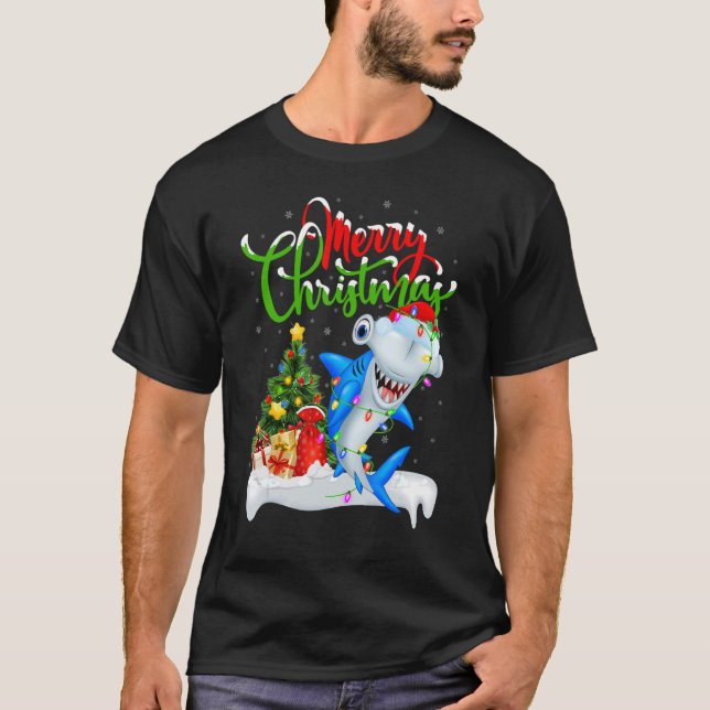 Xmas Decorations Santa Hammerhead Shark Christmas T Shirt (Framsida)