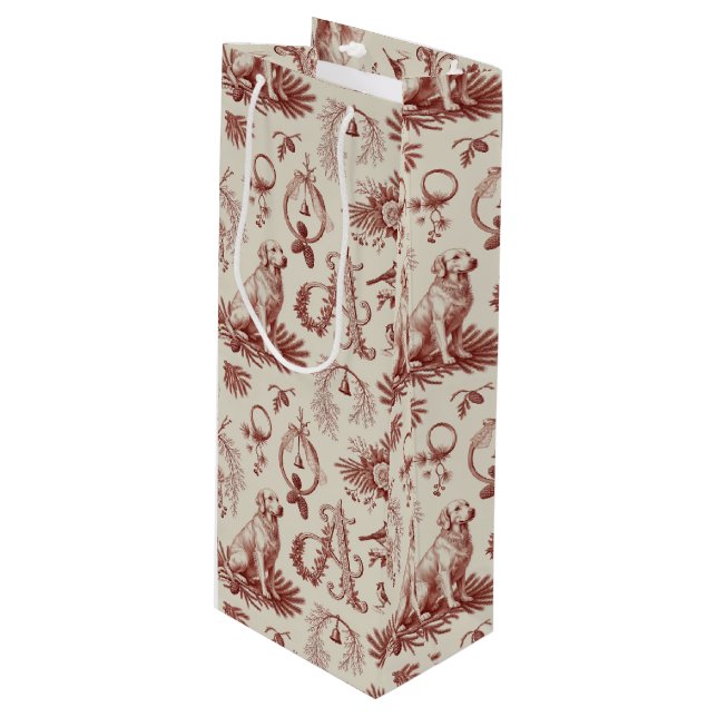 Xmas Dog Letter A Golden Retriever Wine Bag (Framsidan Vinklad)