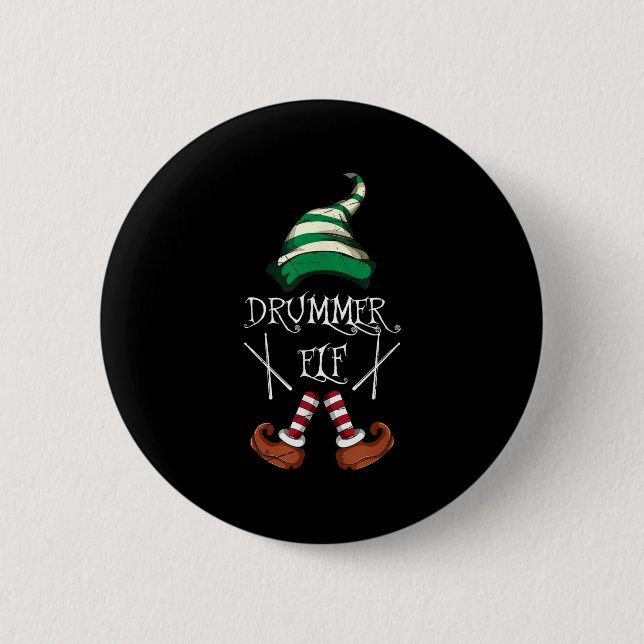 Xmas Drumsticks Music Matching Drummer Elf Pajama  Knapp (Framsida)
