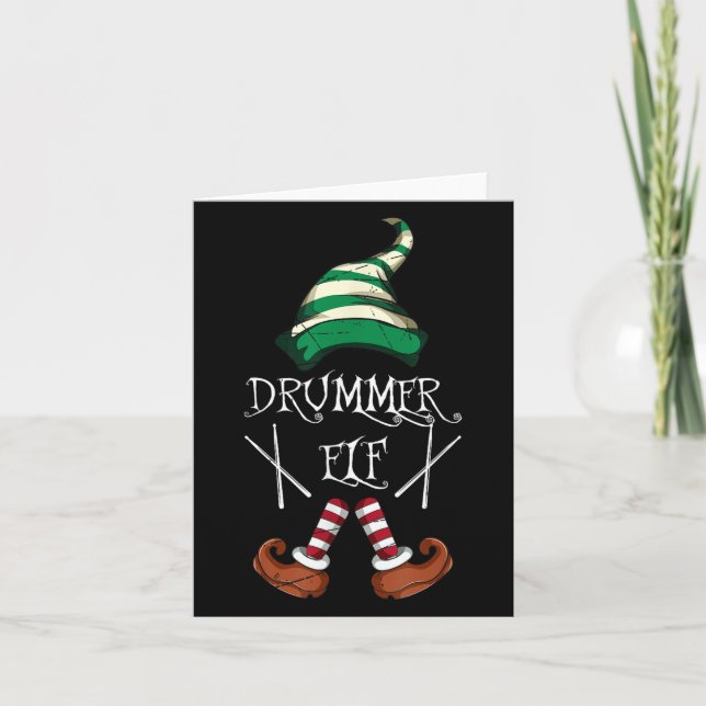 Xmas Drumsticks Music Matching Drummer Elf Pajama  Kort (Framsida)