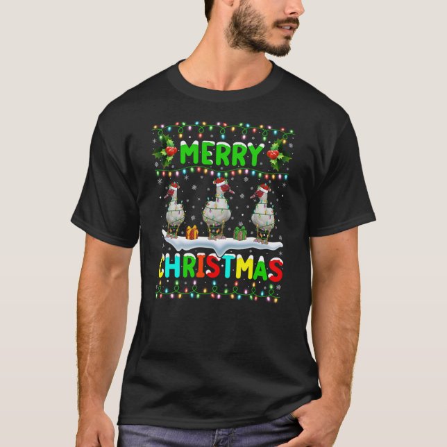 Xmas Duck Bird Lighting Santa Merry Christmas Musc T Shirt (Framsida)