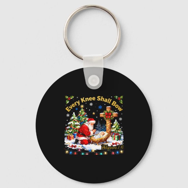 Xmas Every Knee Shall Bow Santa Christmas Nativity Nyckelring (Framsida)