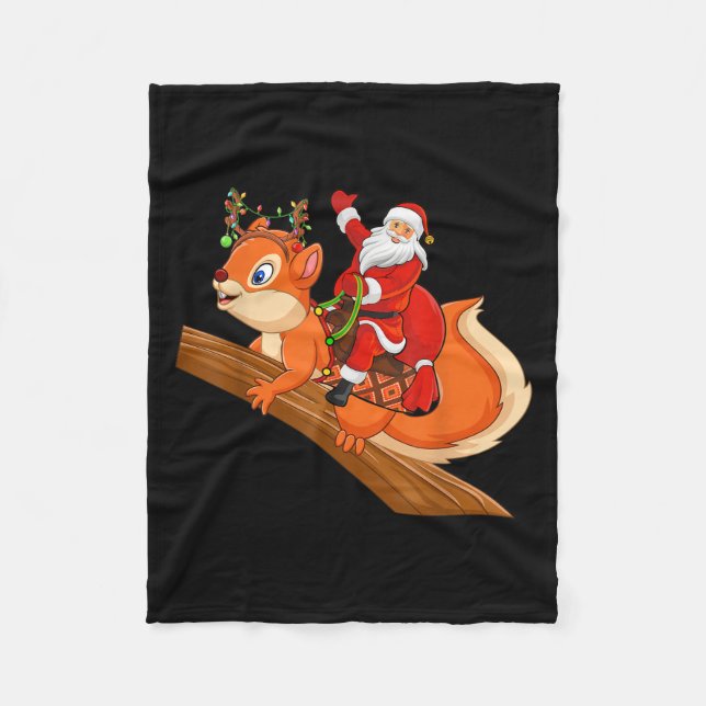 Xmas Family Matching Funny Santa Riding Squirrel C Fleecefilt (Framsidan)