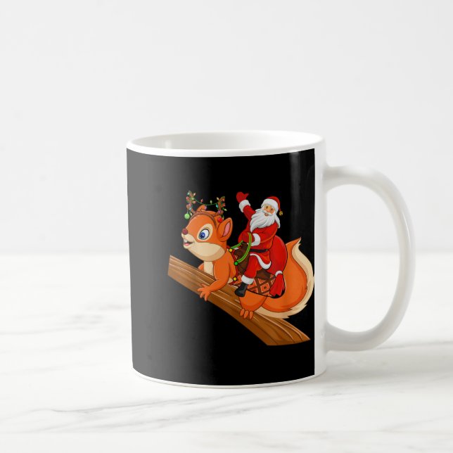 Xmas Family Matching Funny Santa Riding Squirrel C Kaffemugg (Höger)
