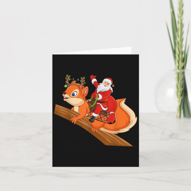 Xmas Family Matching Funny Santa Riding Squirrel C Kort (Framsida)